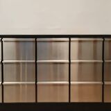 Meuble architecte acier inox chene et stratfie noir