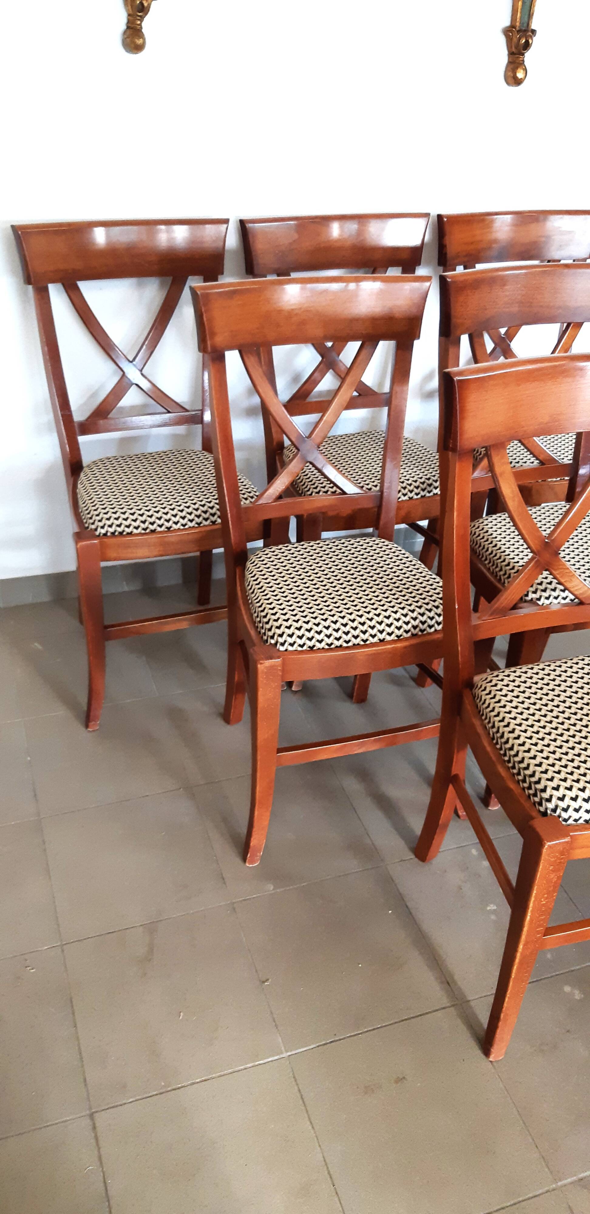 set of 6 recent Restoration style chairs in solid stained beech in excellent condition