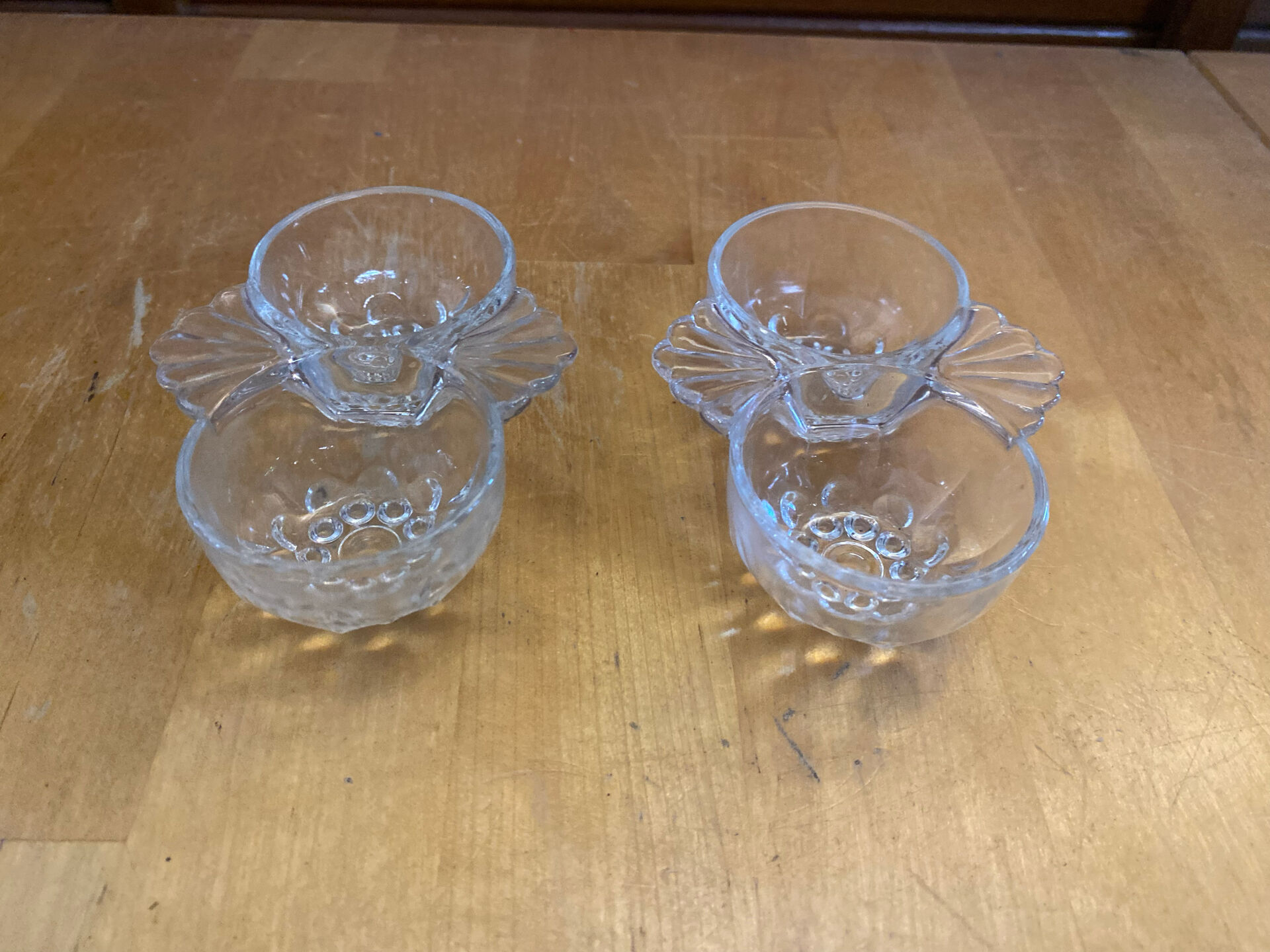 Pair of Vintage Moulded Glass Shell Salt and Pepper Shakers