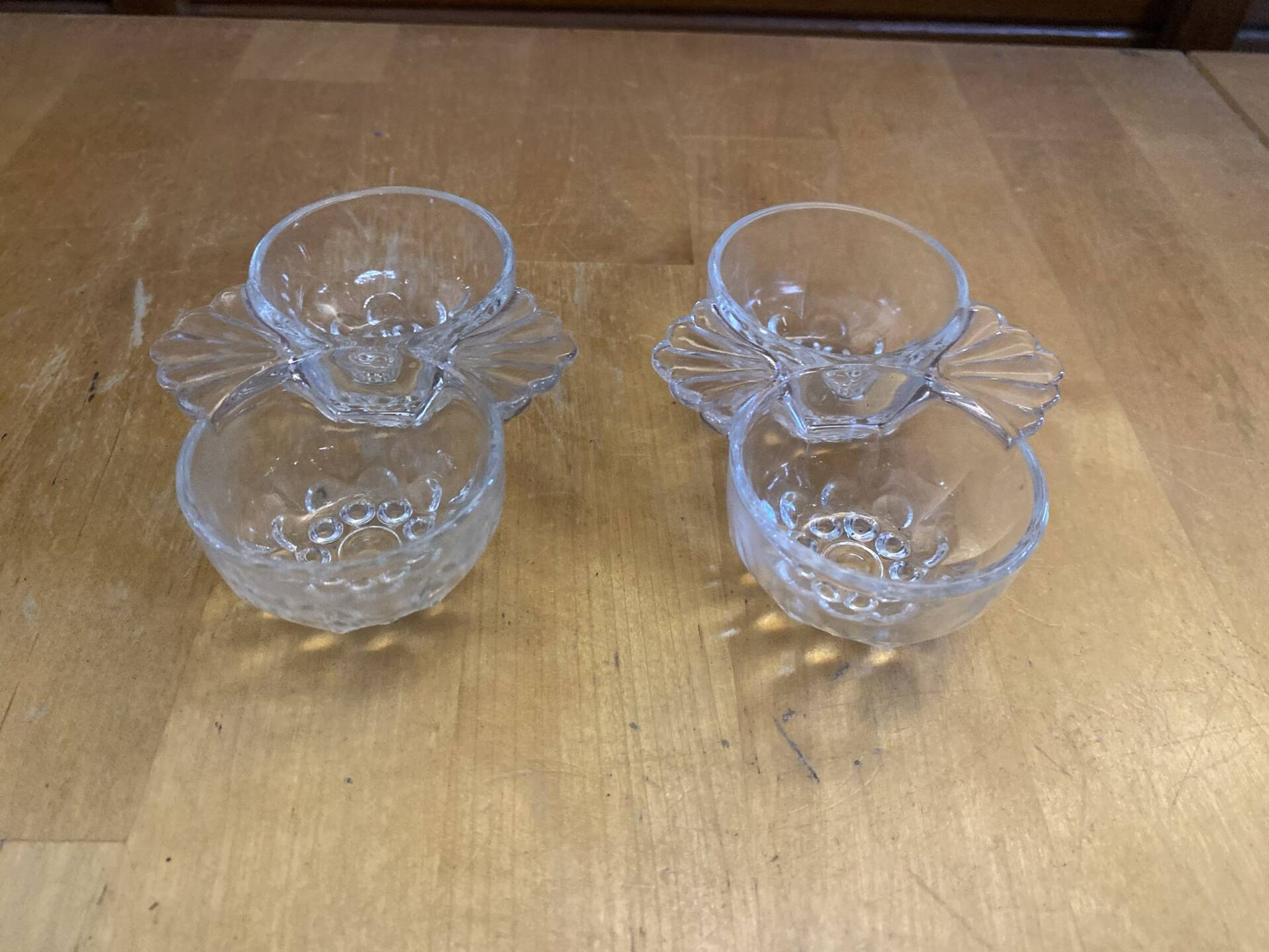 Pair of Vintage Moulded Glass Shell Salt and Pepper Shakers