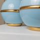 Set of 2 Light-Blue Ceramic Table Lamps with Gold Trim Italy 1980s Hollywood Regency Style