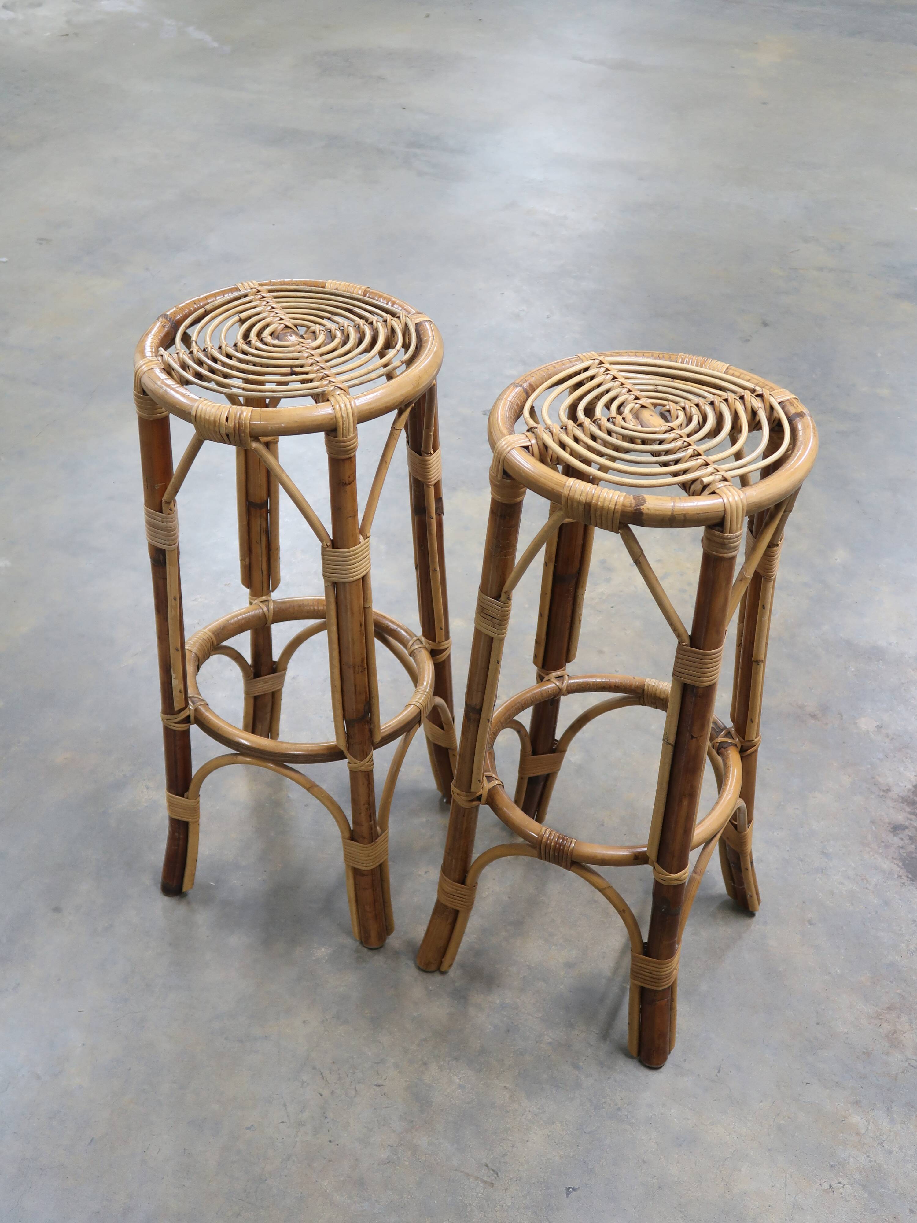 2 vintage rattan bar stools 60s
