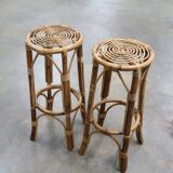 2 vintage rattan bar stools 60s