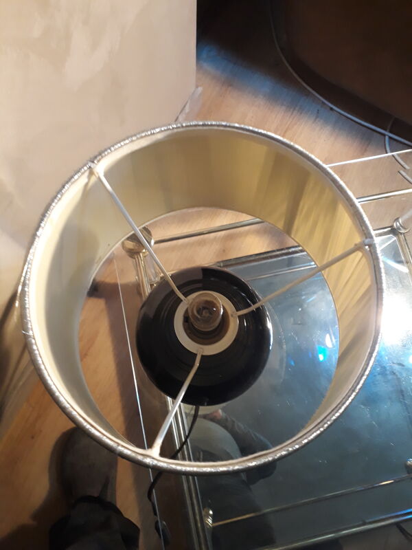 Lampe céramique noire et abat jour en d'argent 1980