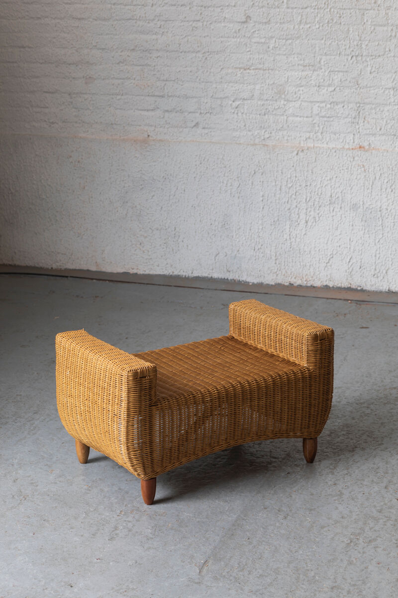 Stool, hocker in rattan and teak, Dutch design, 1970’s