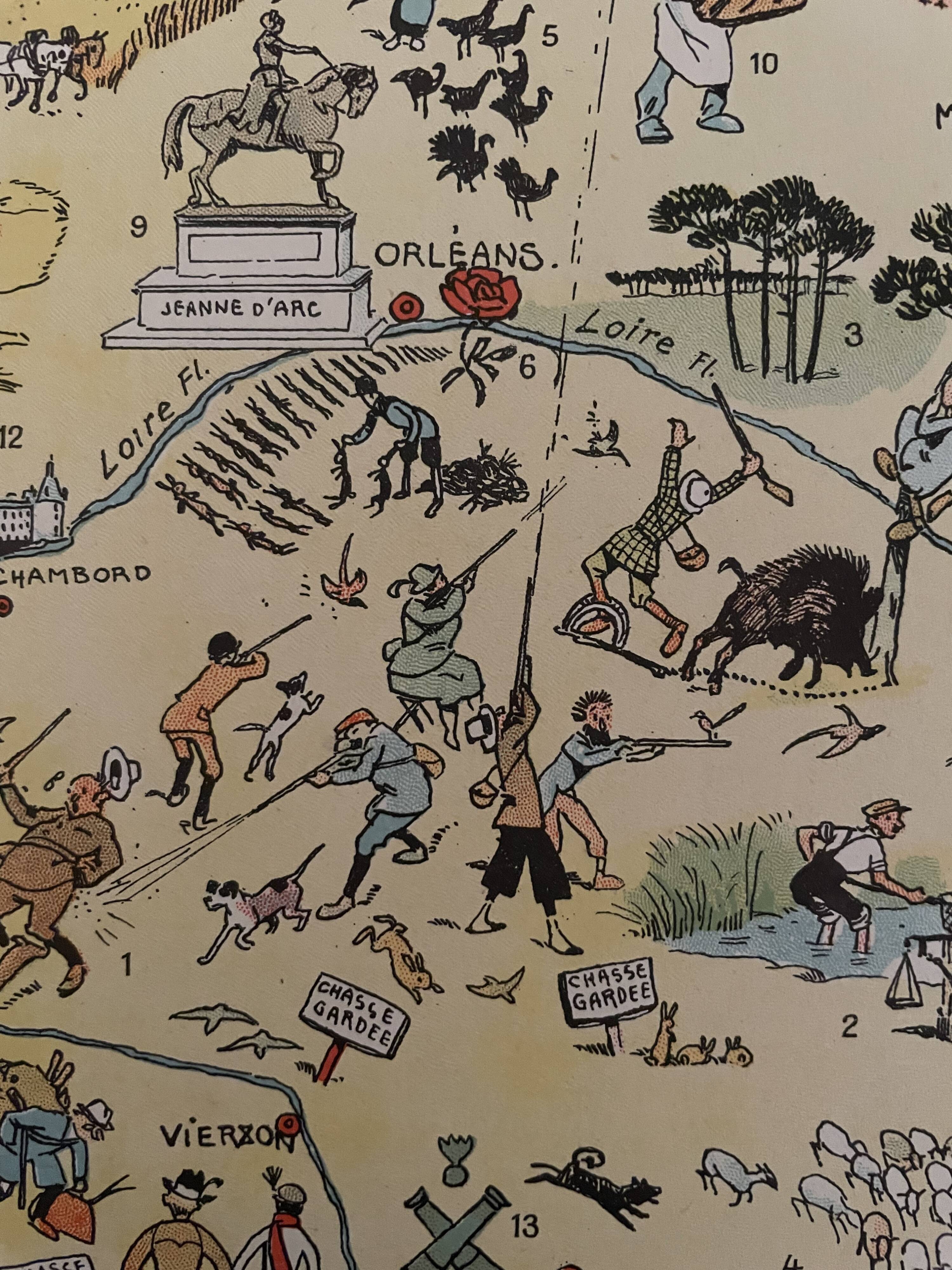 Old illustrated map of Orleans Berry - JP Pinchon