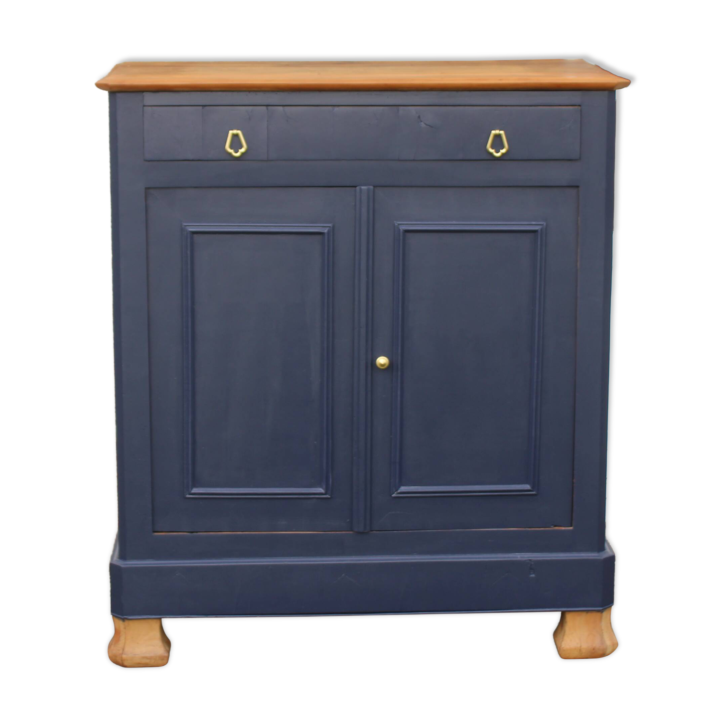 Antique solid wood sideboard – Deep blue & wooden top