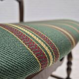 1970s, set of 4 Danish dining chairs, original condition, dark oak wood, furniture wool fabric.