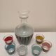 Vintage houndstooth liqueur carafe + 6 glasses