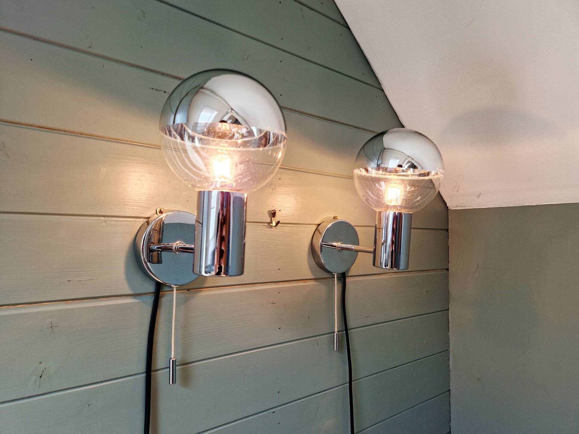 Pair of Space Age wall sconces, Motoko Ishii, Staff Leuchten, 1970