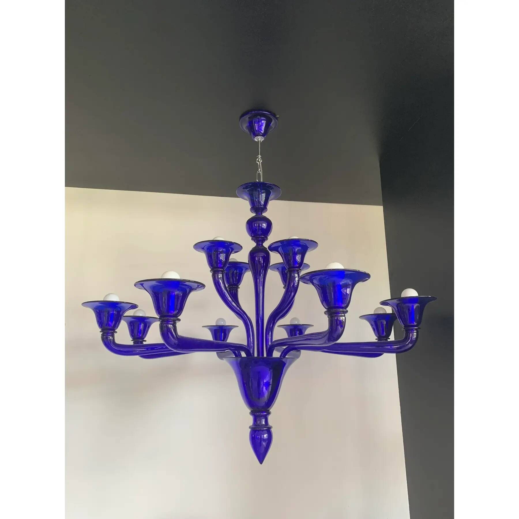 Blue Glass Chandelier, Contemporary, Attributed to Murano
