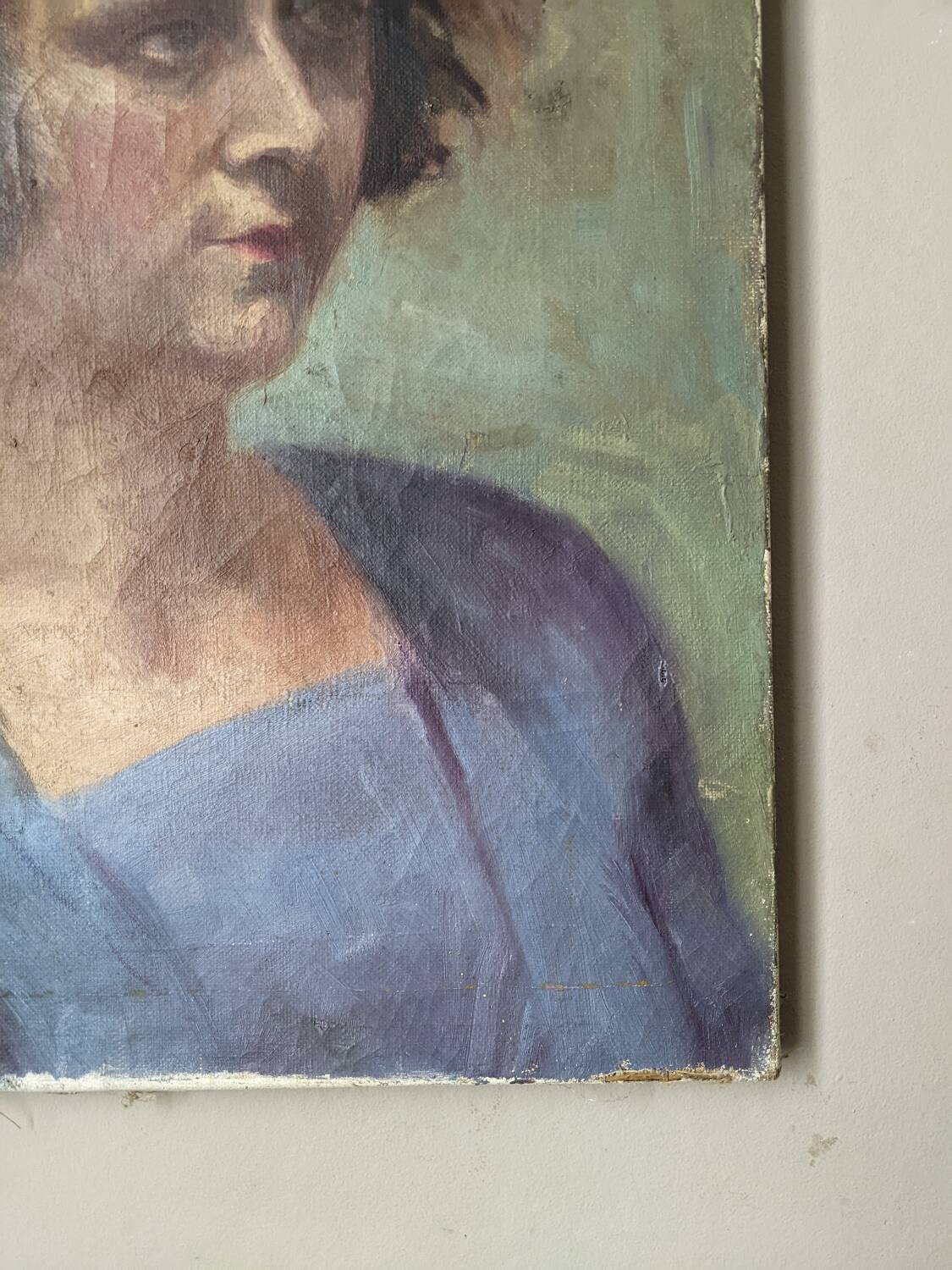 Oil on canvas portrait, vintage, bohemian countryside decoration.