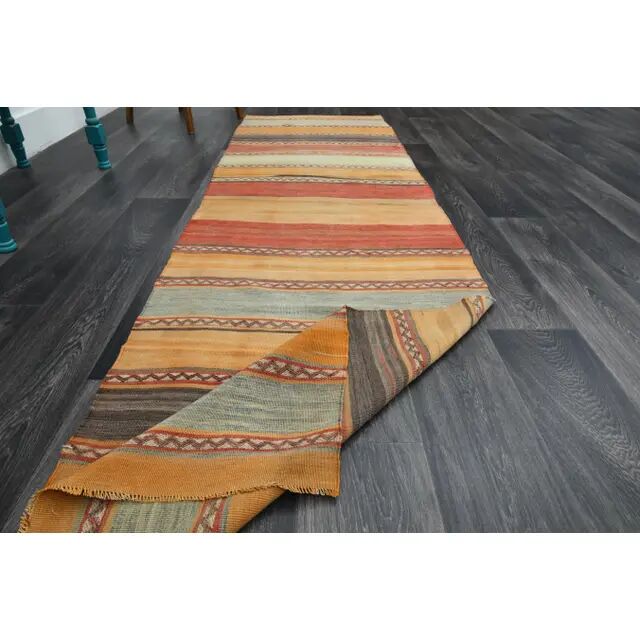 1970s Vintage Turkish Oushak Handmade Wool Cotton Orange Runner Rug 83x284