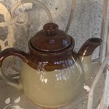 Two-tone stoneware teapot vintage floral pattern