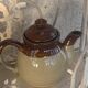 Two-tone stoneware teapot vintage floral pattern