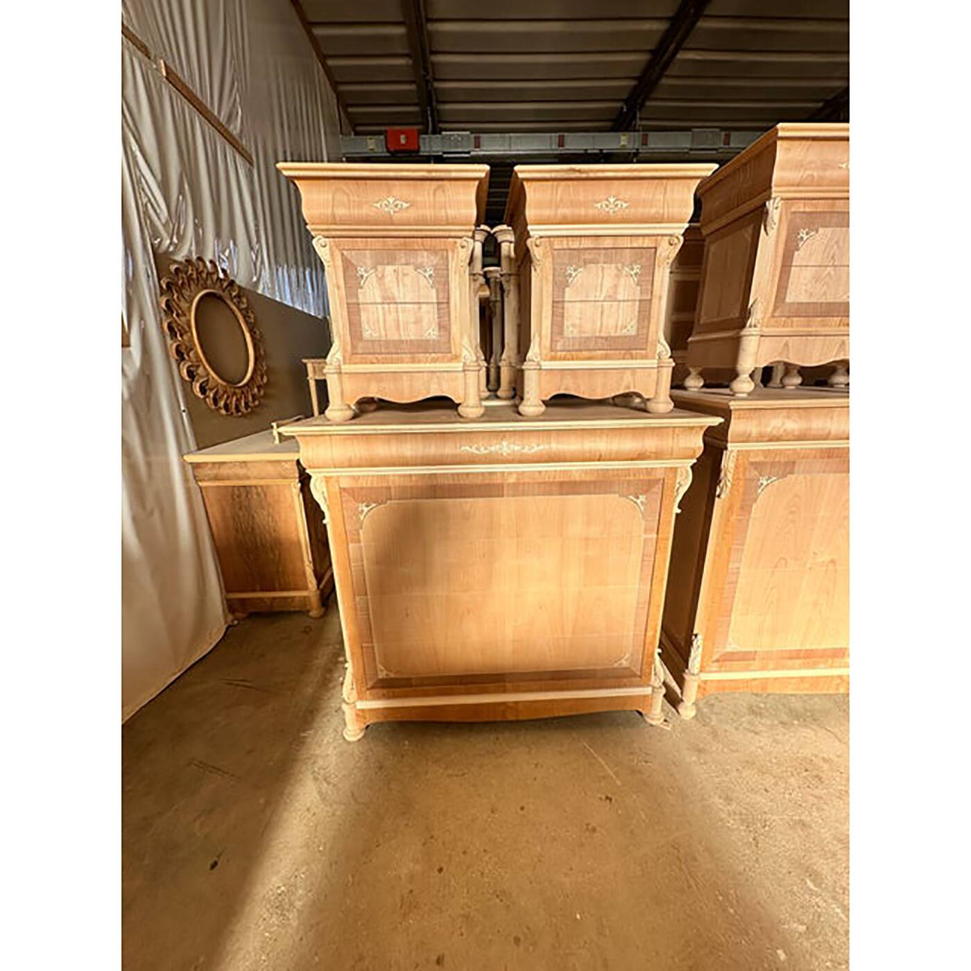1990s Italian Natural Unpainted Set of a Chest of Drawers and Two Bedside T