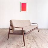 Mid Century Sofa par Hartmut Lohmeyer, teck et cannage