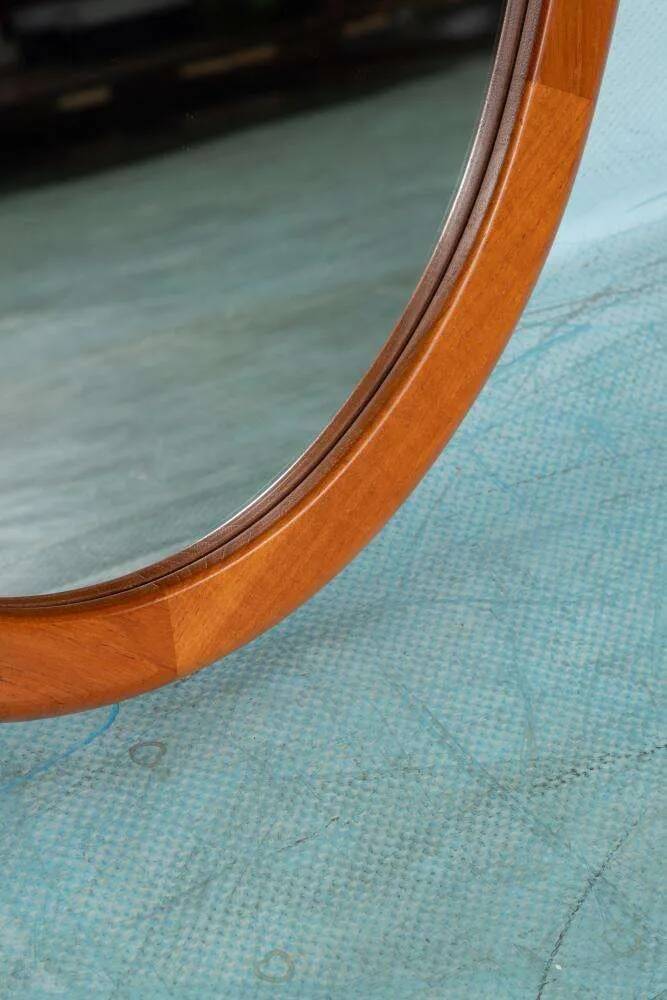 XL oval mirror vintage Danish design in teak by Christensen Silkeborg