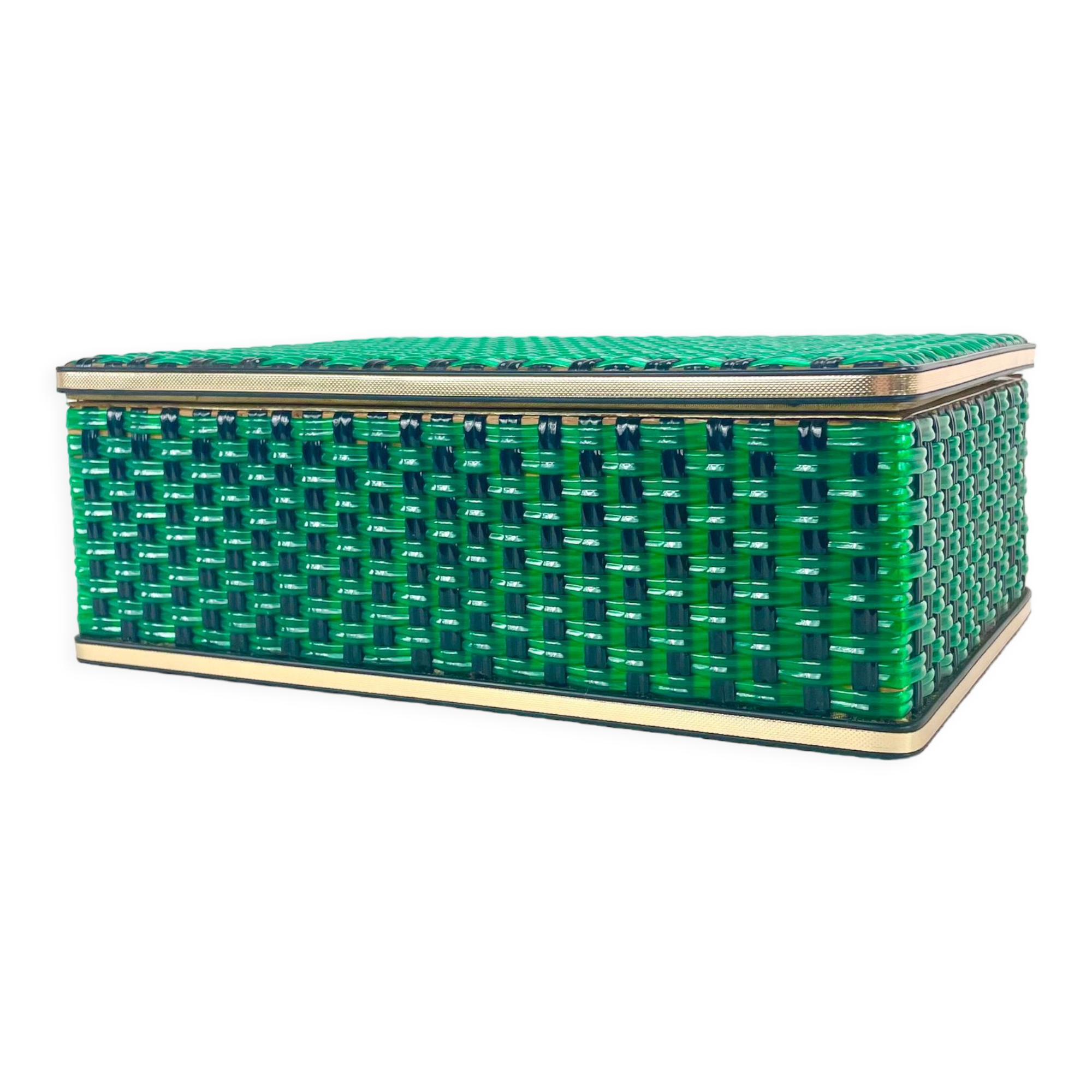 Jewelry box in scoubidou, upholstered interior, circa 1960