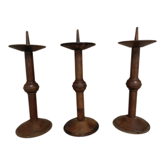 3 spikes -candles in solid oak 1950s