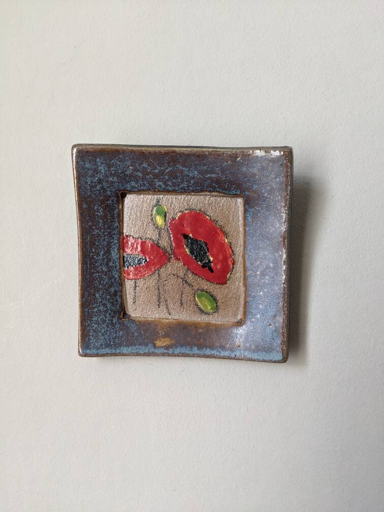 Handmade ceramic wall hanging poppies bohemian country decoration frame