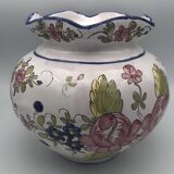 Round earthenware vase with polychrome floral motifs, signed
