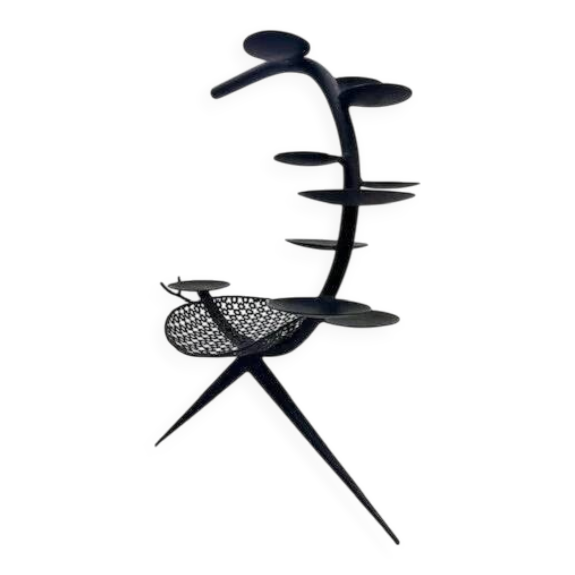 Candlestick sculpture in perforated iron clover motif