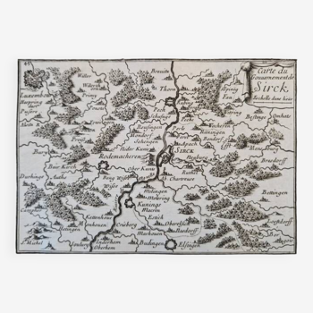 17th century copper engraving "Plan of the town of Sirck" (Sierck les Bains) By Pontiault