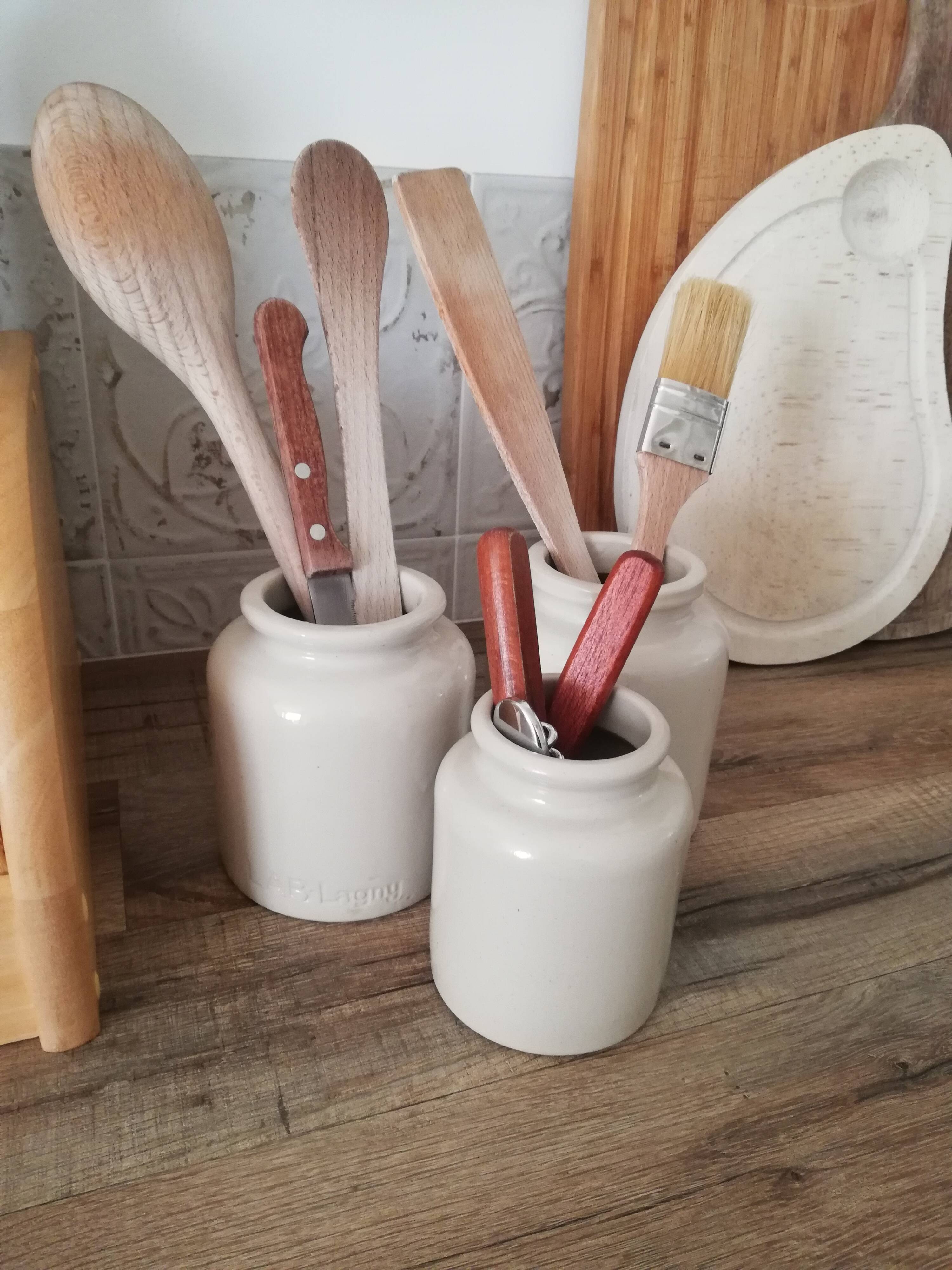 Set of 3 vintage 1950 pots in glazed stoneware