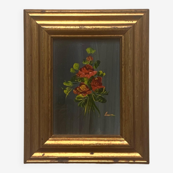Ancien tableau peinture bouquet de roses vintage