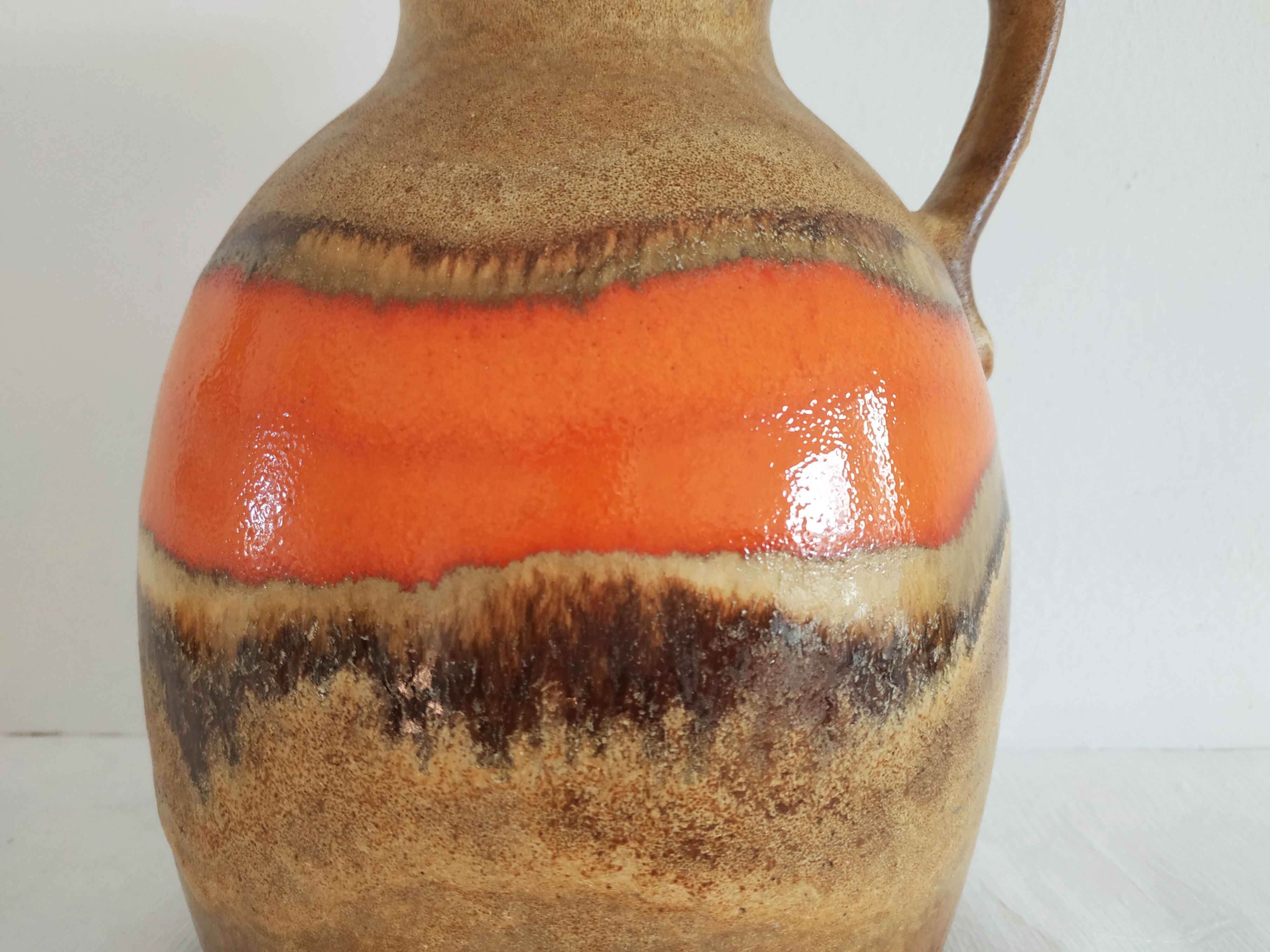 West Germany vase pitcher with red-orange enamels