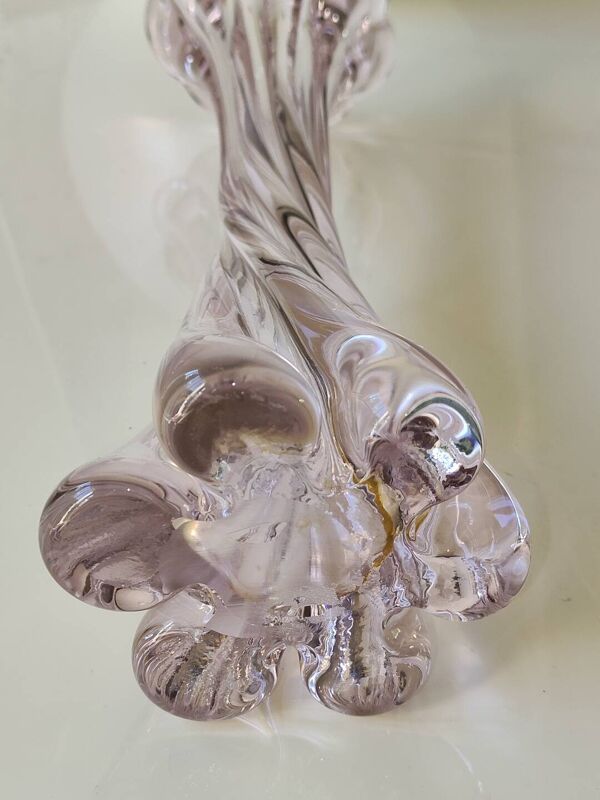 Grand Vase Design floral. En verre d Art soufflé Murano. Tons roses, 30,5cm