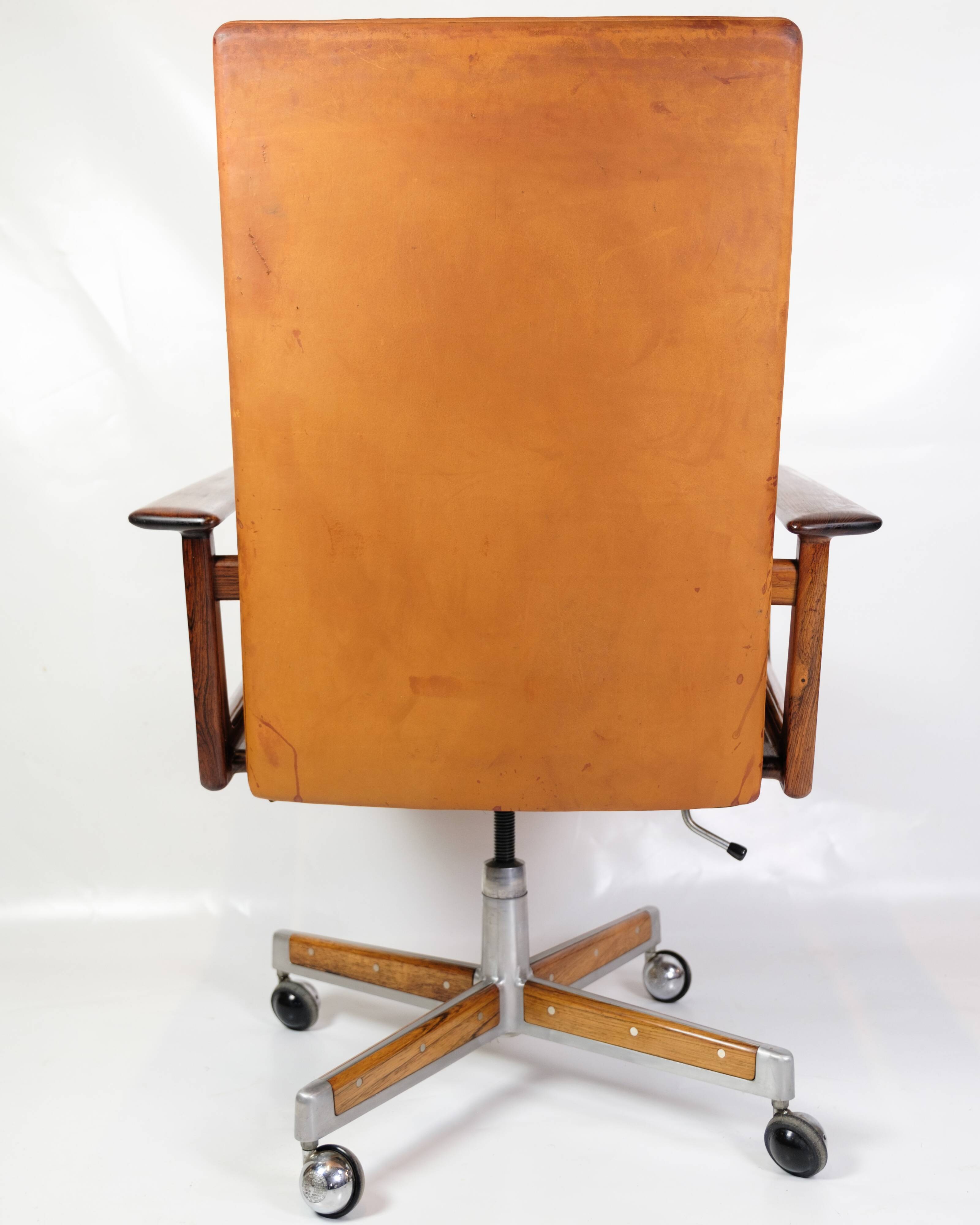 Office Chair Model 419 Made In Rosewood With Cognac Leather Seat By Arne Vodder For Sibast from 1960