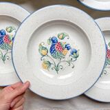 6 soup plates in speckled Italian earthenware "Tiffany" - vintage bird motif