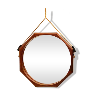 Vintage octagonal teak mirror in scandinavia style, Italy 1960 's