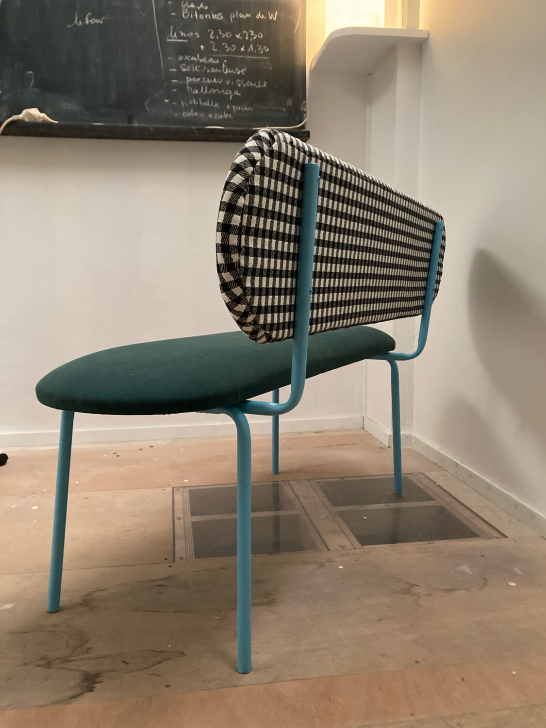 Vichy fabric bench / Aquaclean green