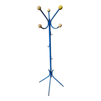 Portemanteau vintage en métal bleu et boules en bois