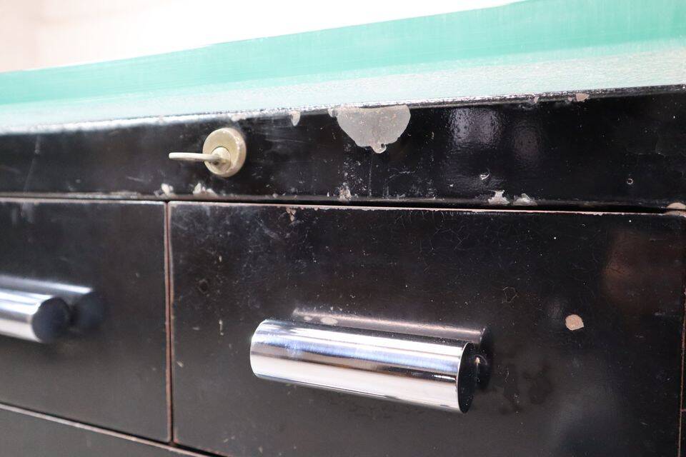 1930's modernist desk in black lacquered metal