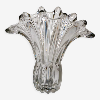 Vase corolle vintage transparent en cristal italien tissé, années 50