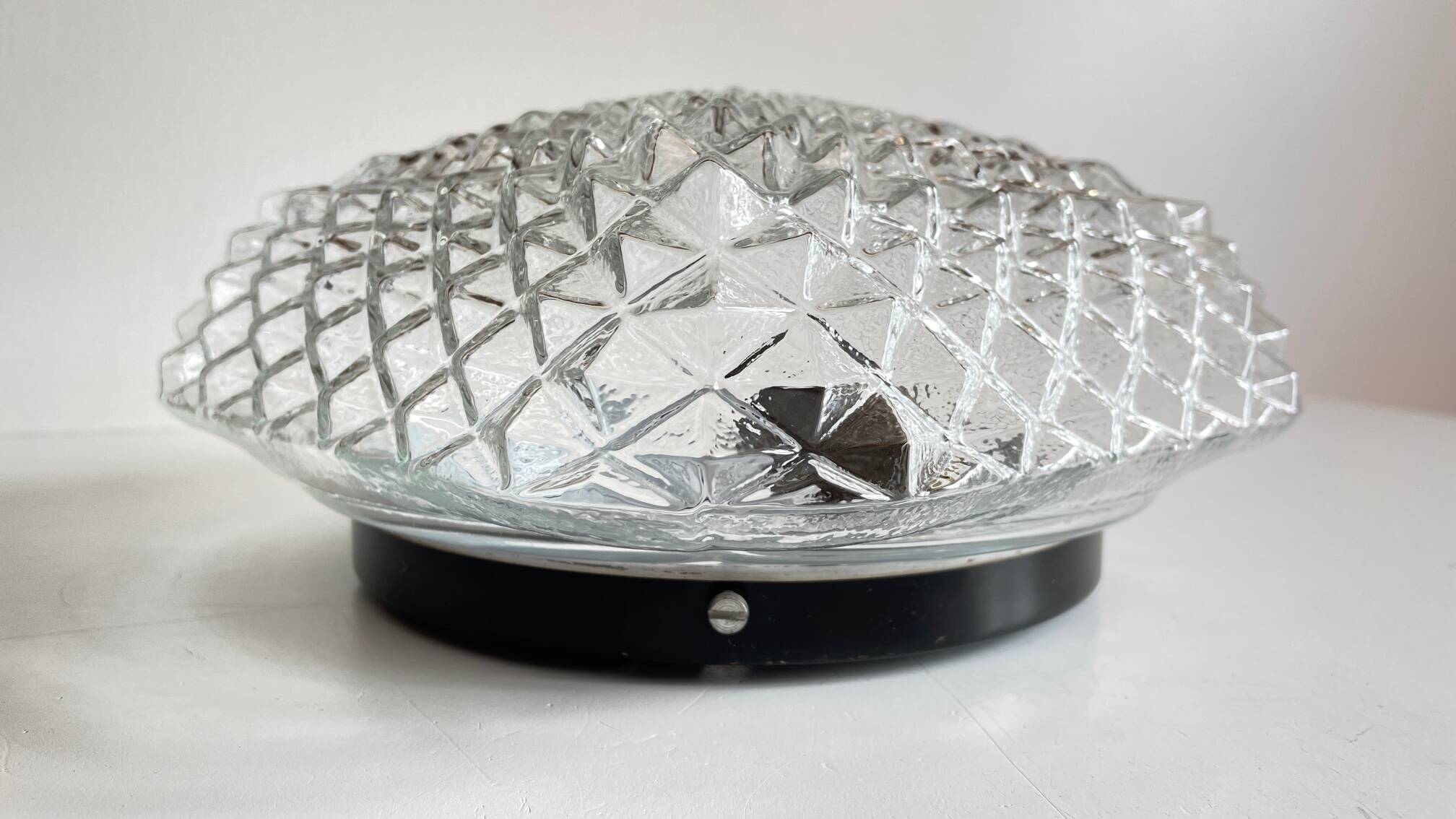 Wall lamp glass and steel ceiling light 1950s