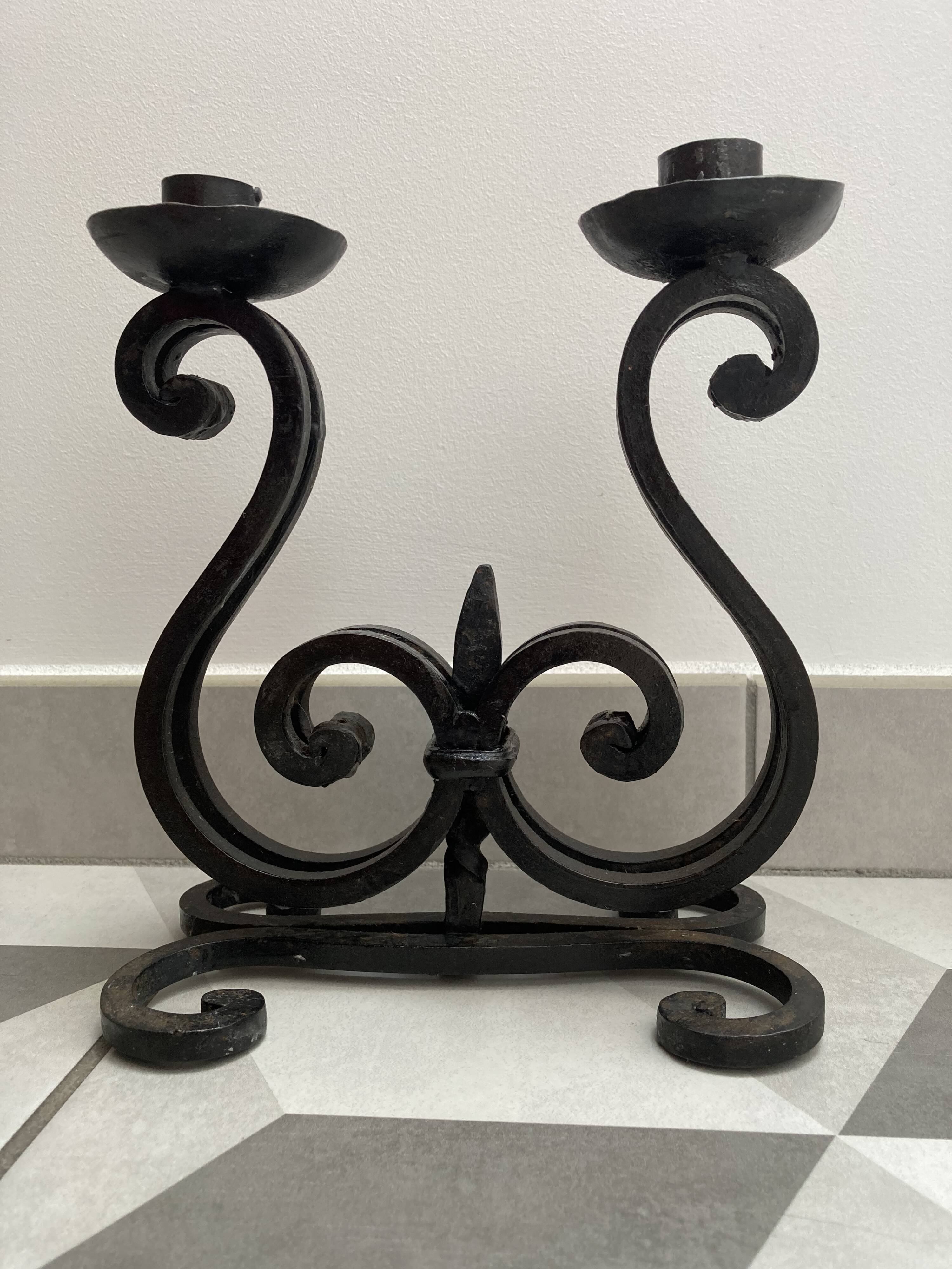 Brutalist double candle holder wrought iron