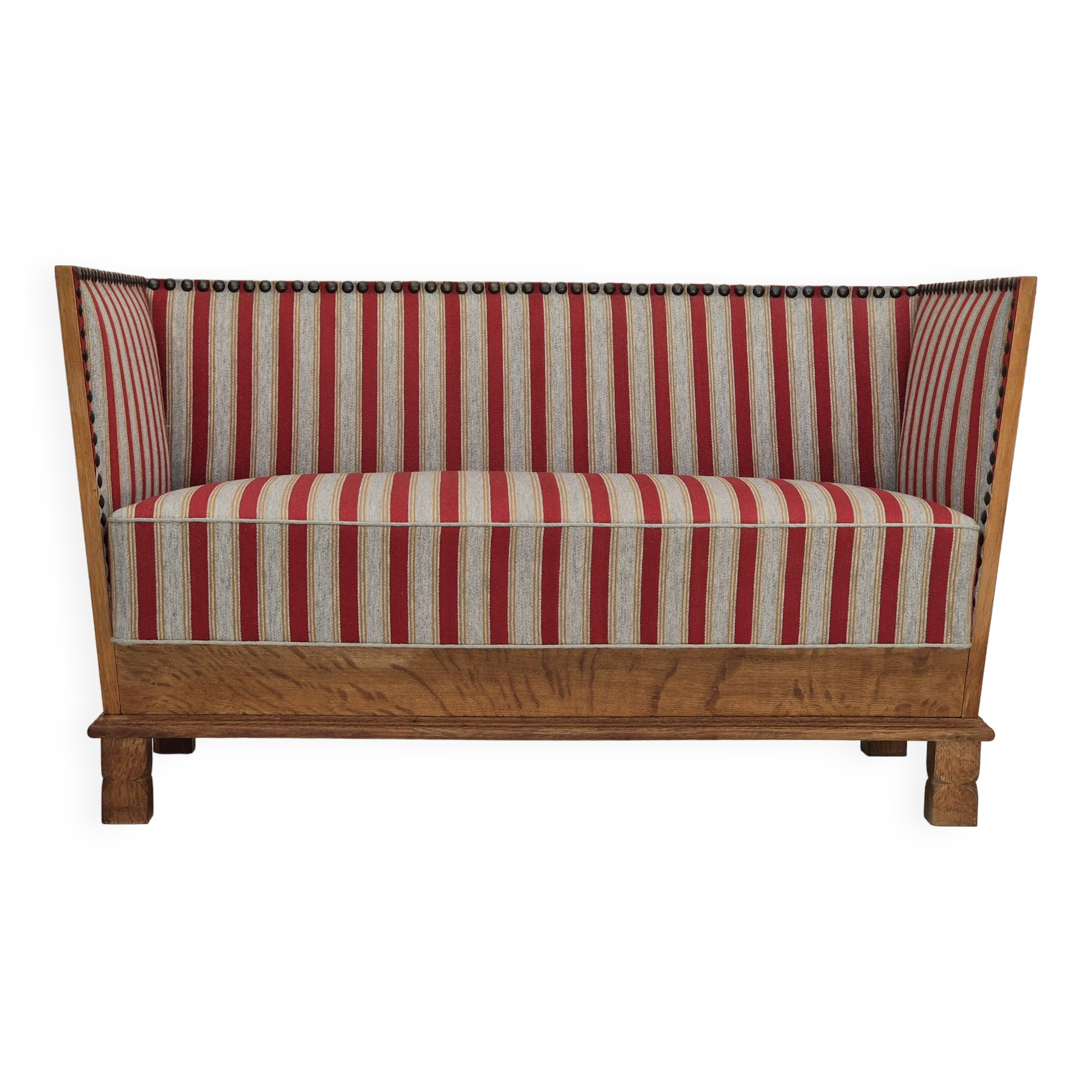 1960s, Danish 2 seater sofa, furniture wool, oak wood, orginal condition.