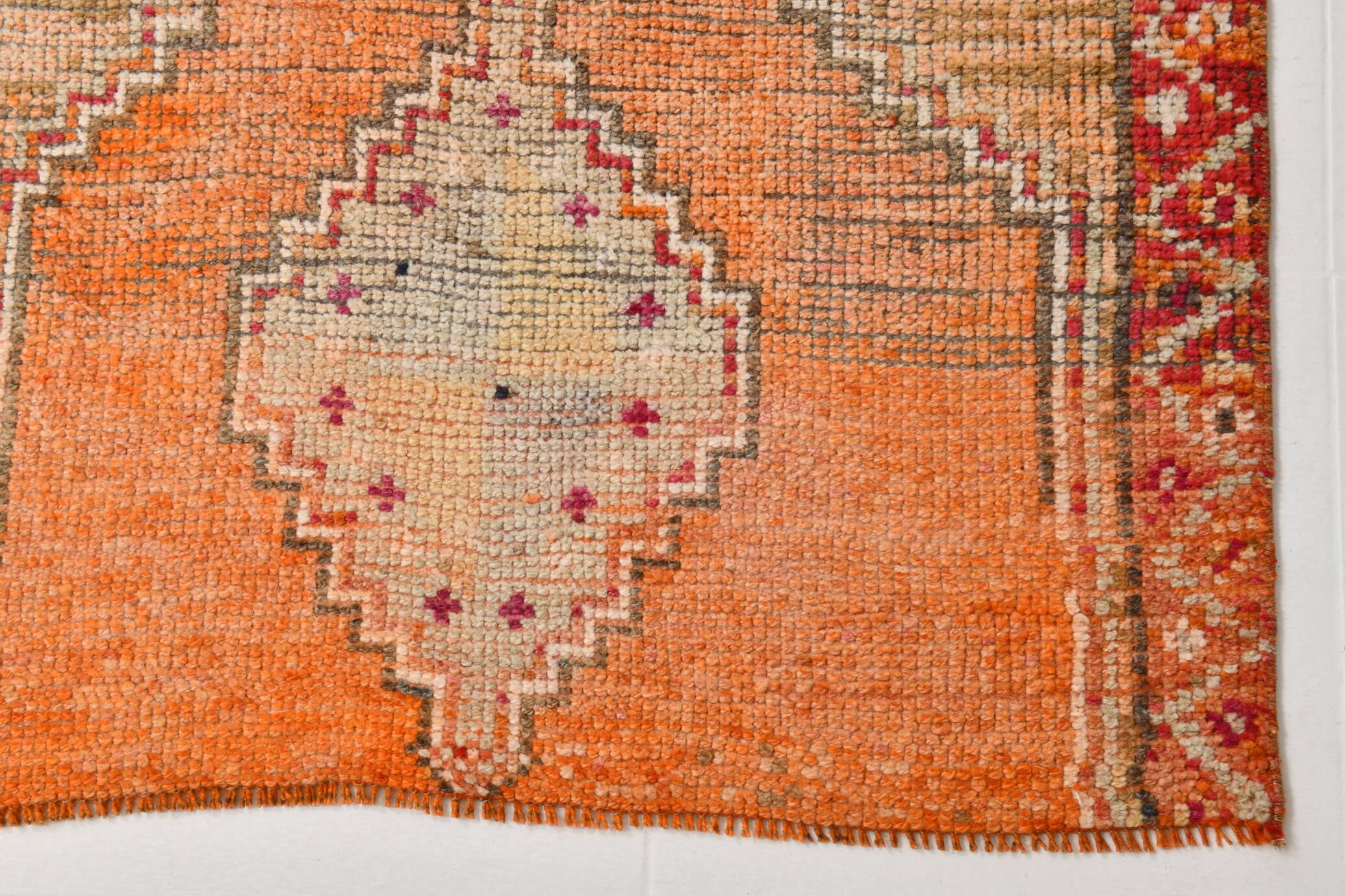 Pink & Orange Oriental Pattern Turkish Runner Rug, 90x306Cm