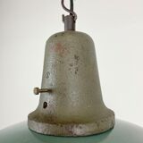 Industrial petrol enamel factory lamp with cast iron top, 1960s