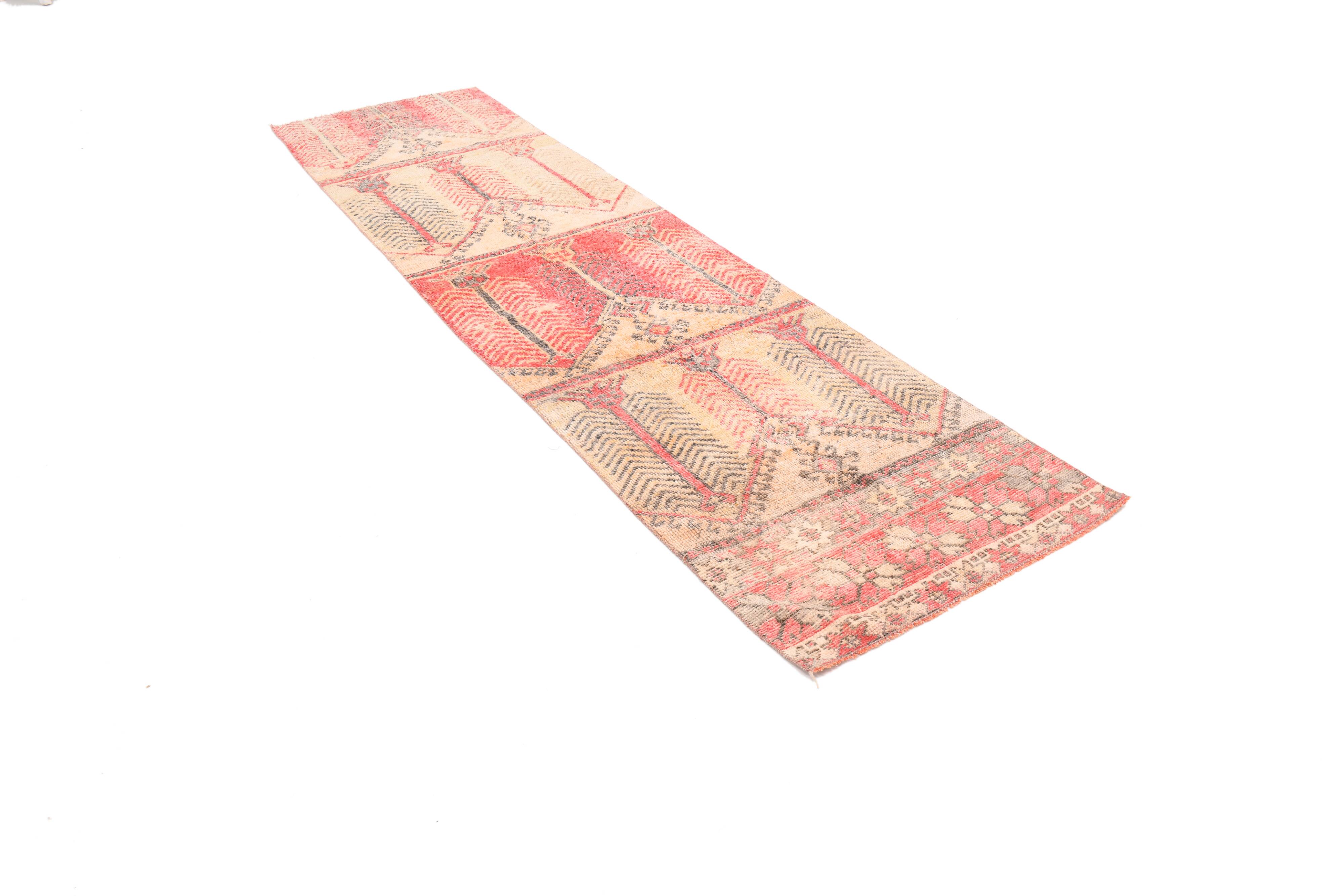 3x10 Red & Cream Hallway Persian Runner Rug, 80x301Cm