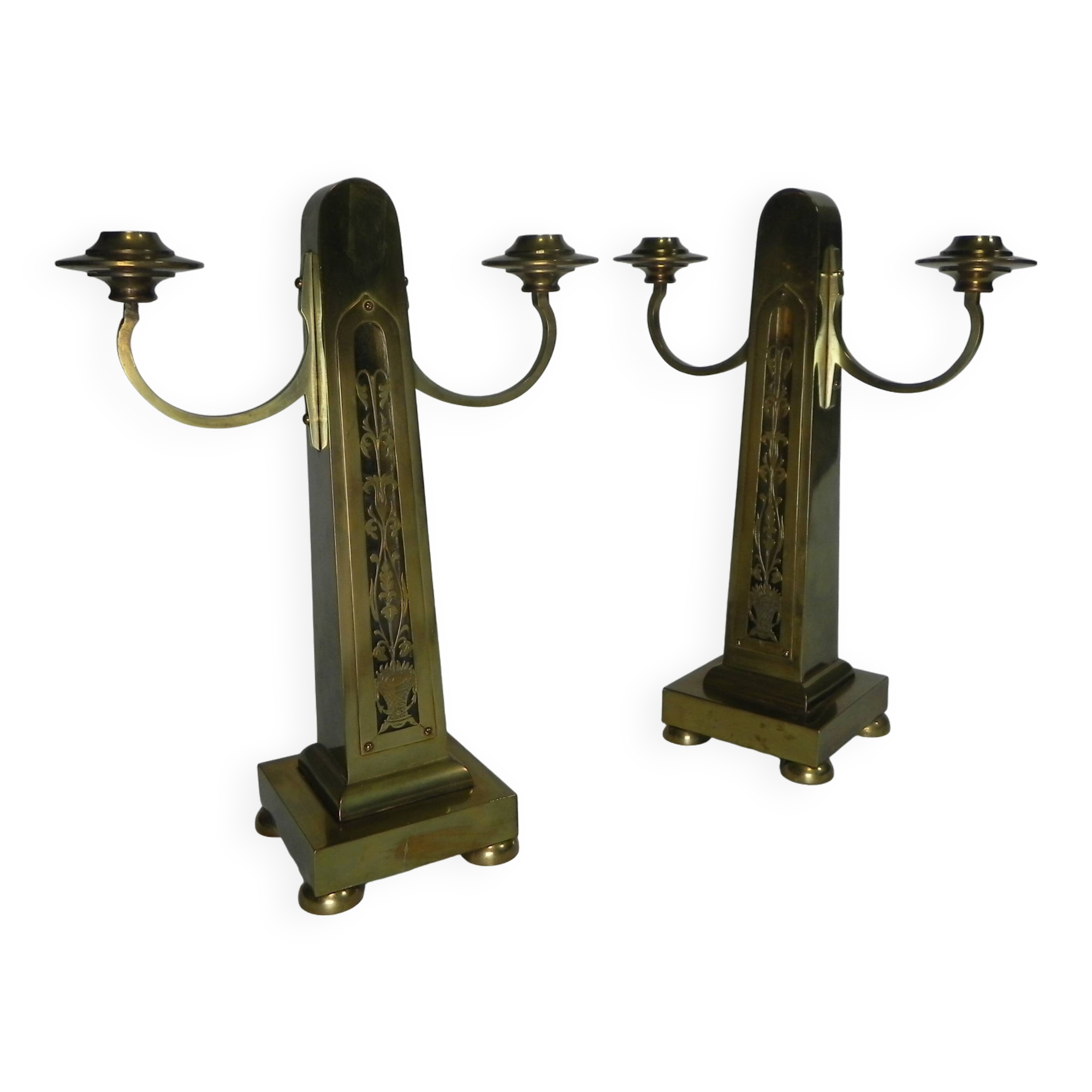 Set of 2 brass Art Nouveau candlesticks, circa 1910