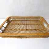 grand plateau en rotin design vintage