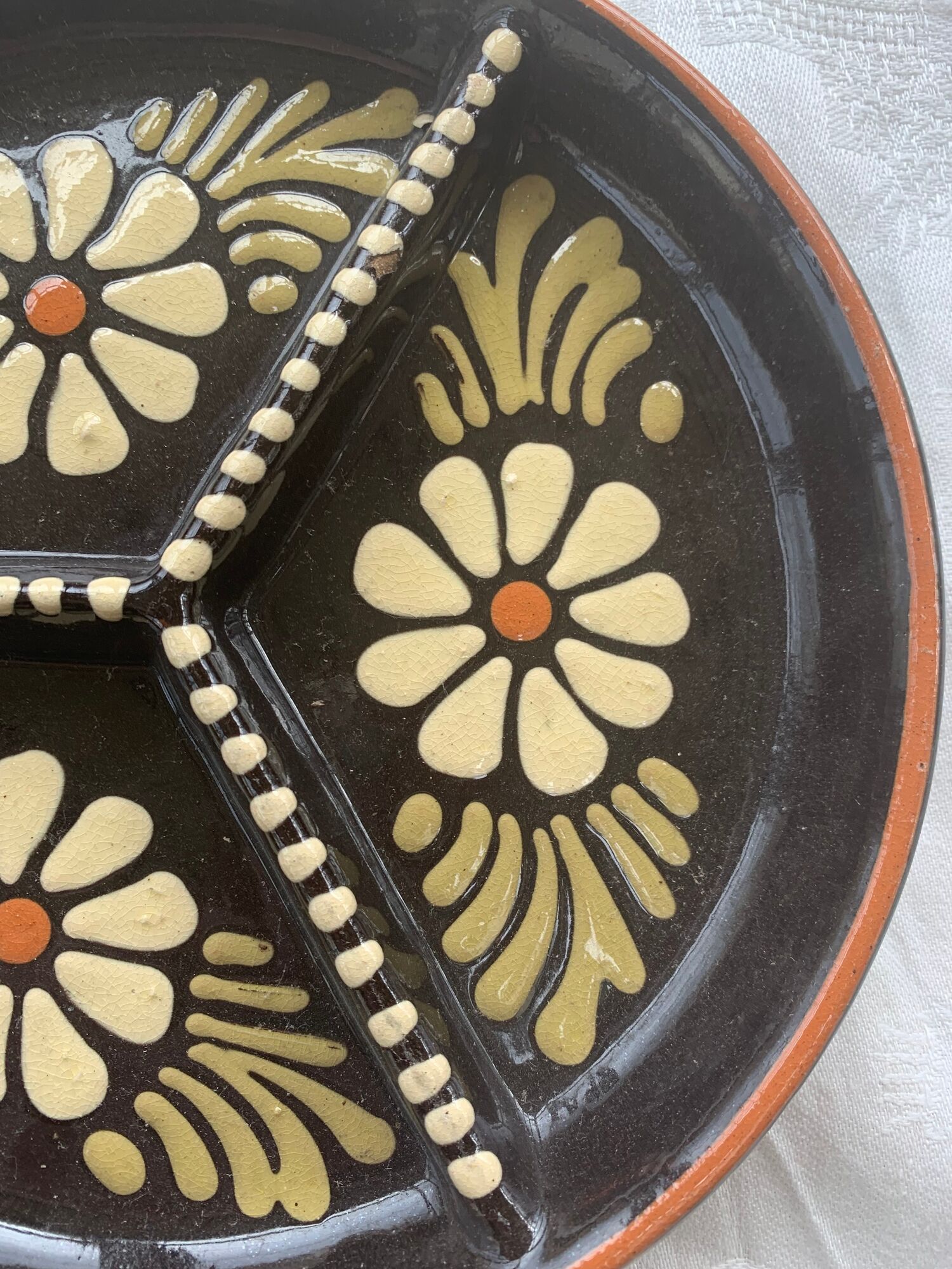 Compartment plate Alsatian pottery vintage floral pattern