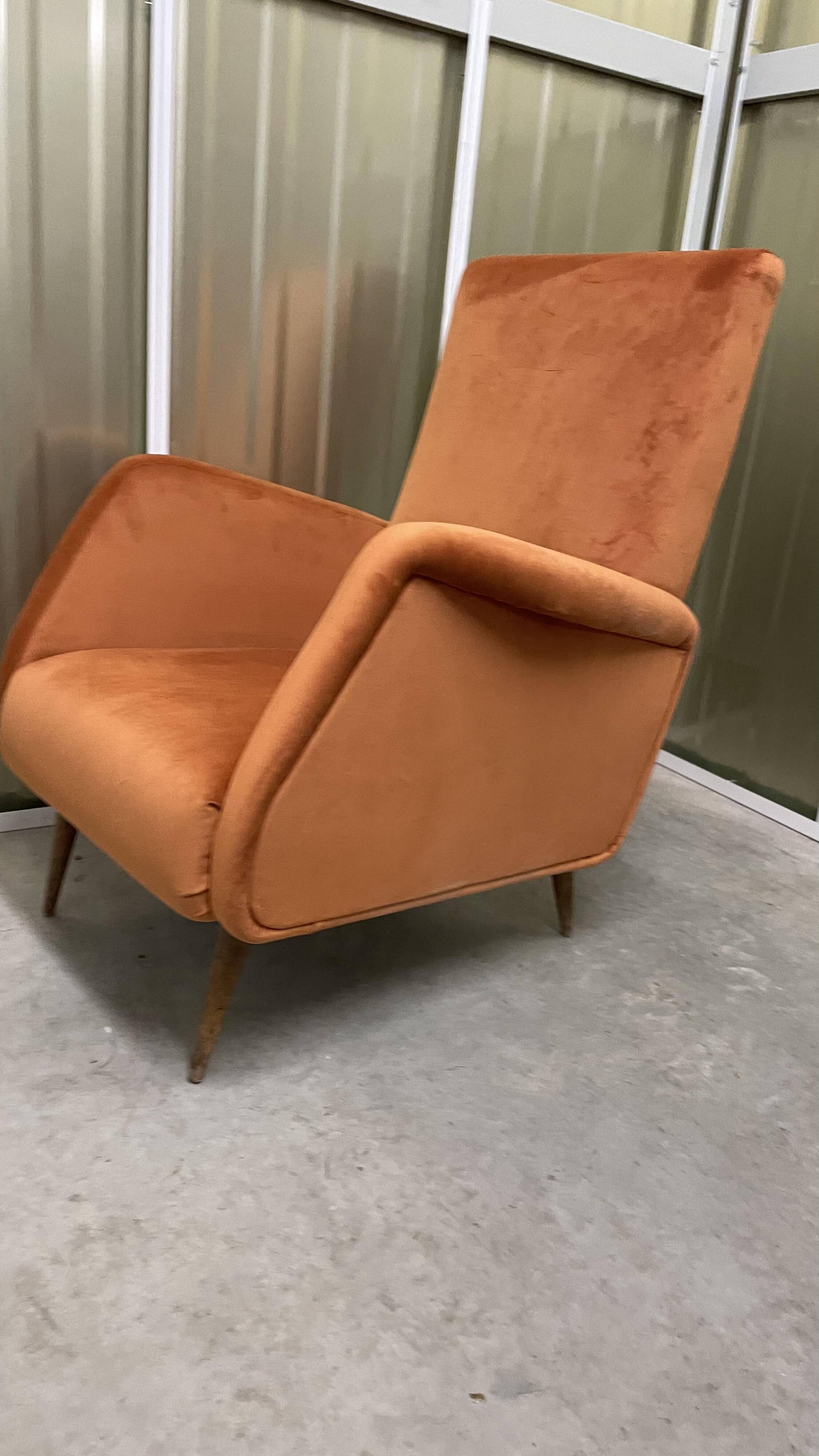 Italian armchair compass feet italy 60s reupholstered