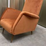 Italian armchair compass feet italy 60s reupholstered